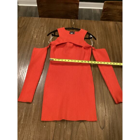 Herve By Herve Leger Orange Ribbed Knit Long Sleeve Cold Shoulder Mini Dress L - Picture 4 of 11